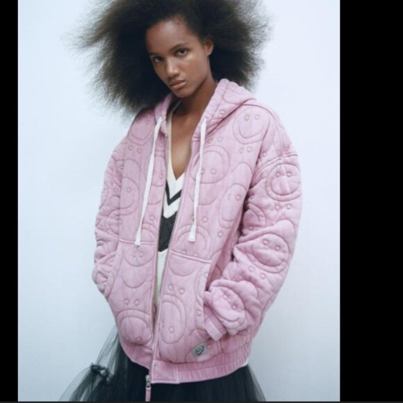 Urban Outfitters Quilted smiley zip up hoodie - oversized - Picture 1 of 5